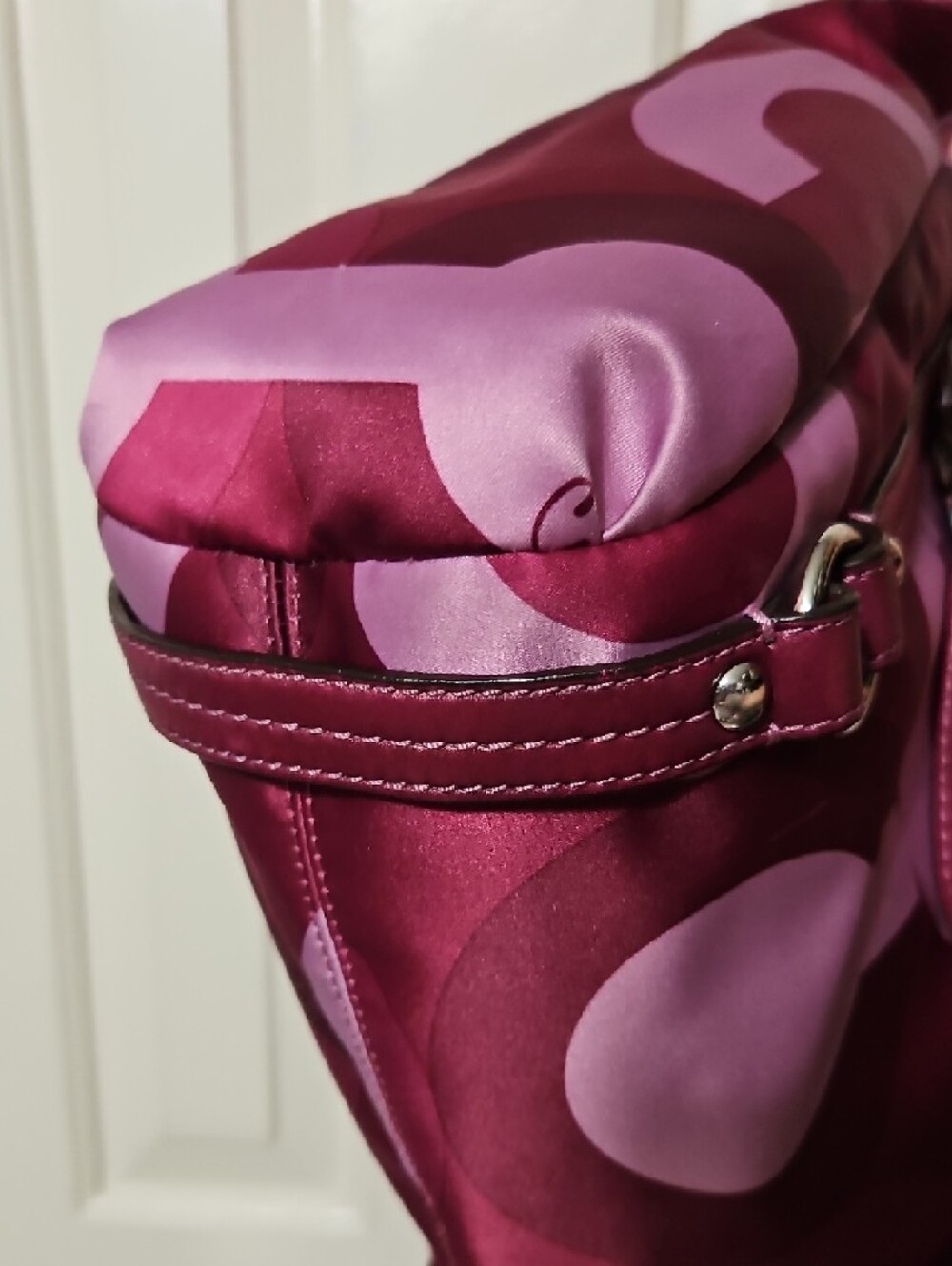 Coach EUC Op Art Riley Pink and Magenta Satin Satchel Shoulder Bag - Picture 9 of 12
